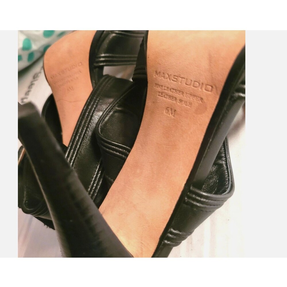 Max Studio Leather Black Crisscross Ankle Strappy Heels sandal open toe shoe 6 M - Picture 8 of 16